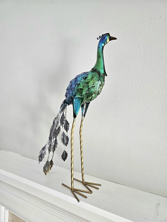 Other - NWOT Jewel Toned Large Metal Peacock Home/Garden Sculpture